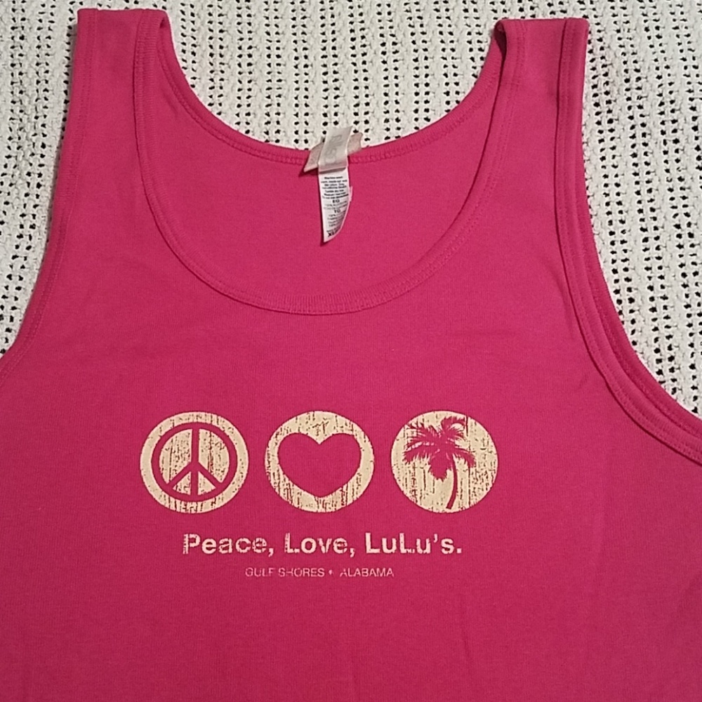 Brand new, pink Peace, Love and Lulu's tank top